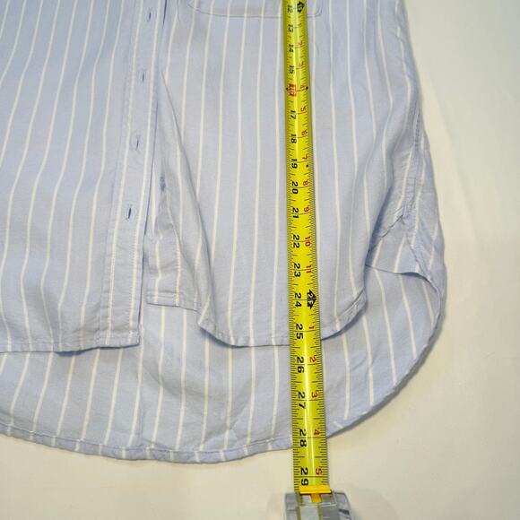 Lola River Blue White Striped Button Up Shirt Medium Classic Normcore - Picture 11 of 12